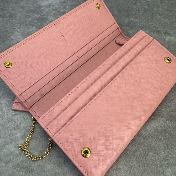 PRADA Saffiano Metal Continental Flap Wallet Orchidea with Small Chain Wallet - Picture 14 of 16